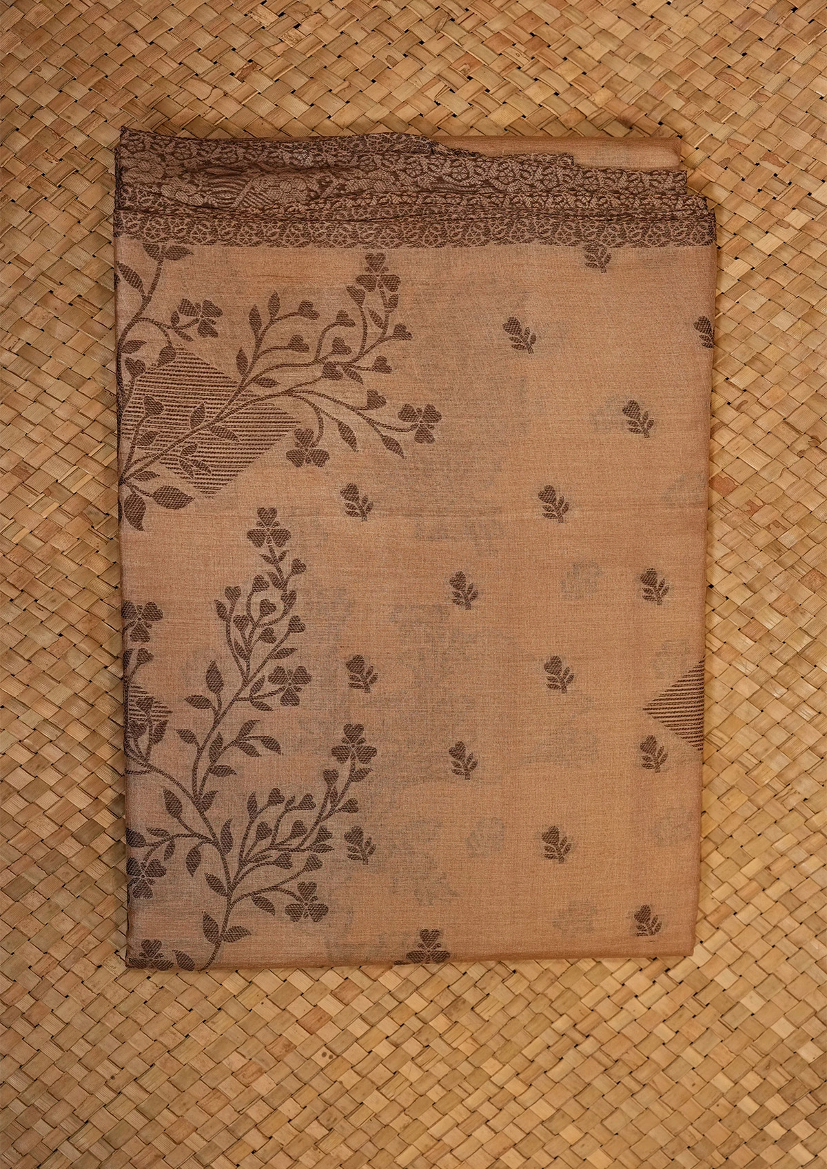 Beige Tussar Print Saree with Floral Motifs