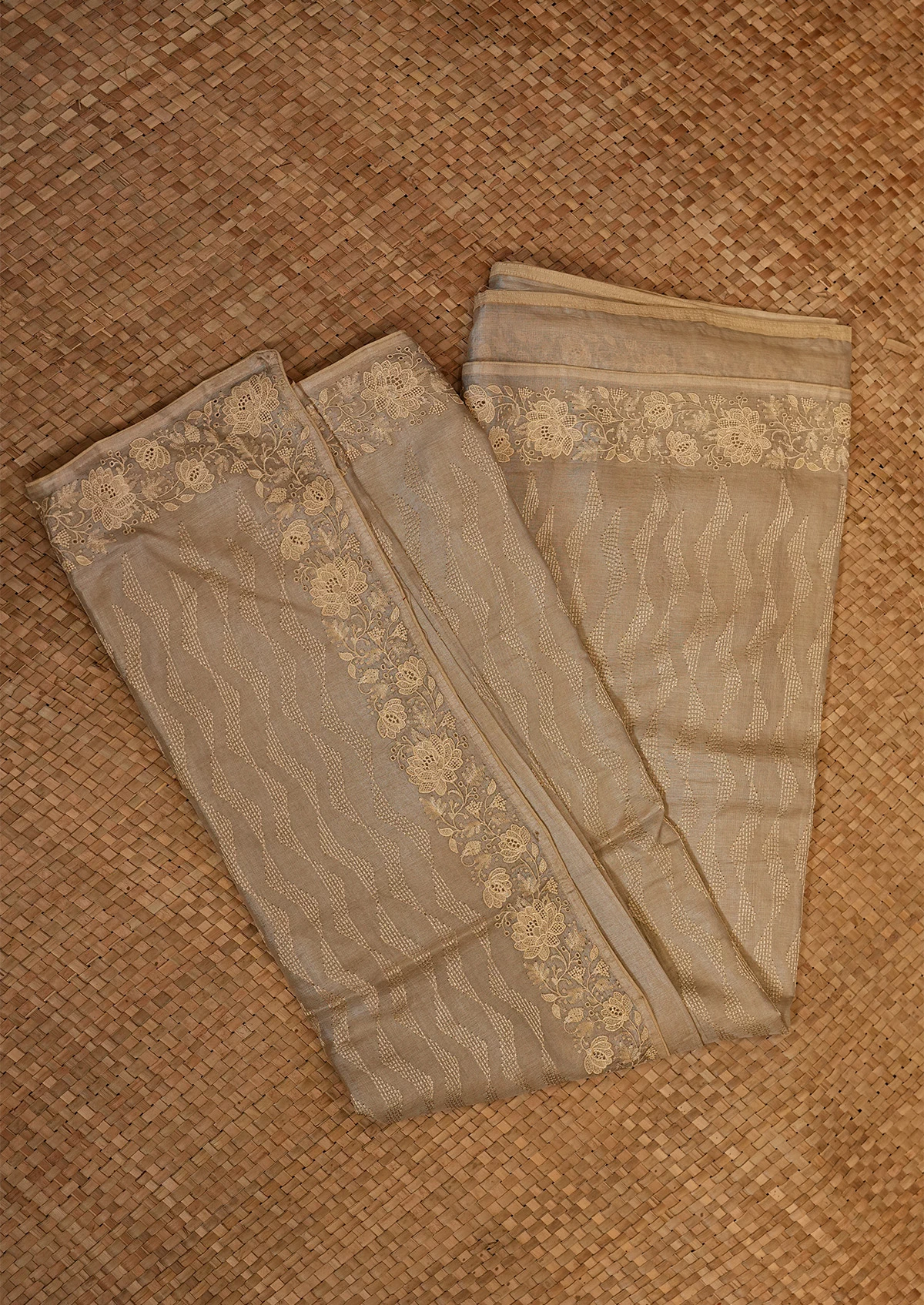 Beige Tussar Saree with Woven Border