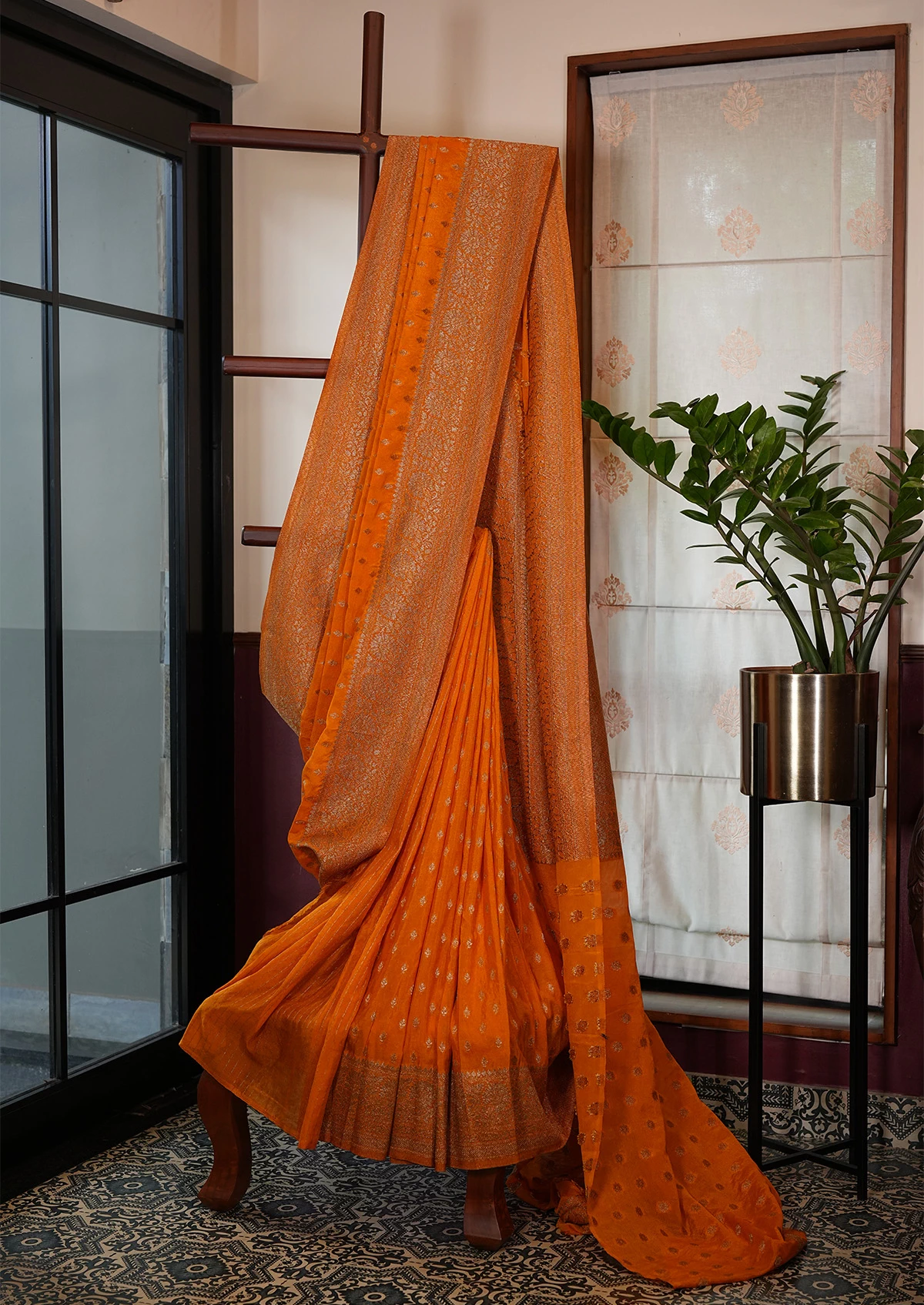 Bright Orange Kota Viscose Butti Banarasi Saree