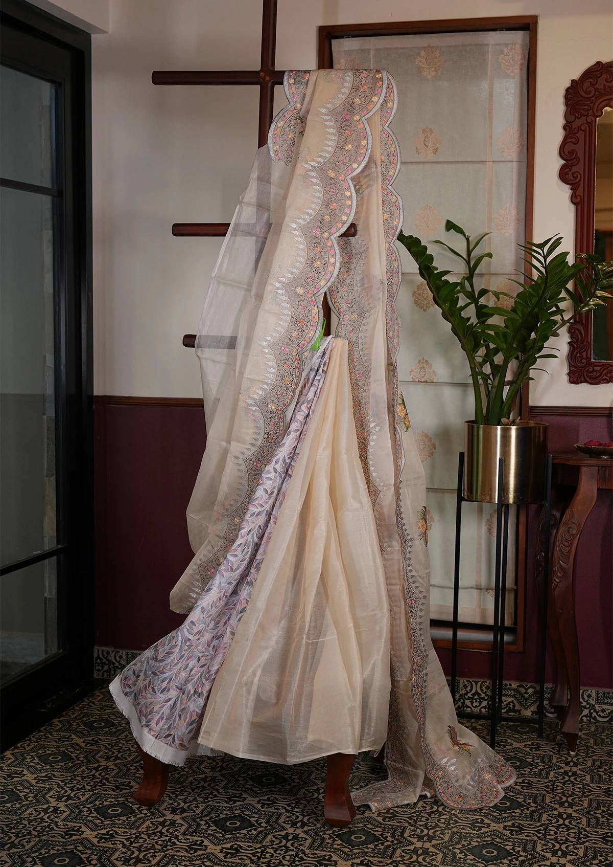 Ivory Embroidery Organza Saree with Delicate Woven Detail