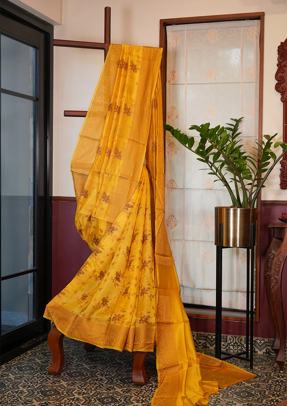 Mustard Yellow Chiniya Dupion Alfi Banarasi Saree