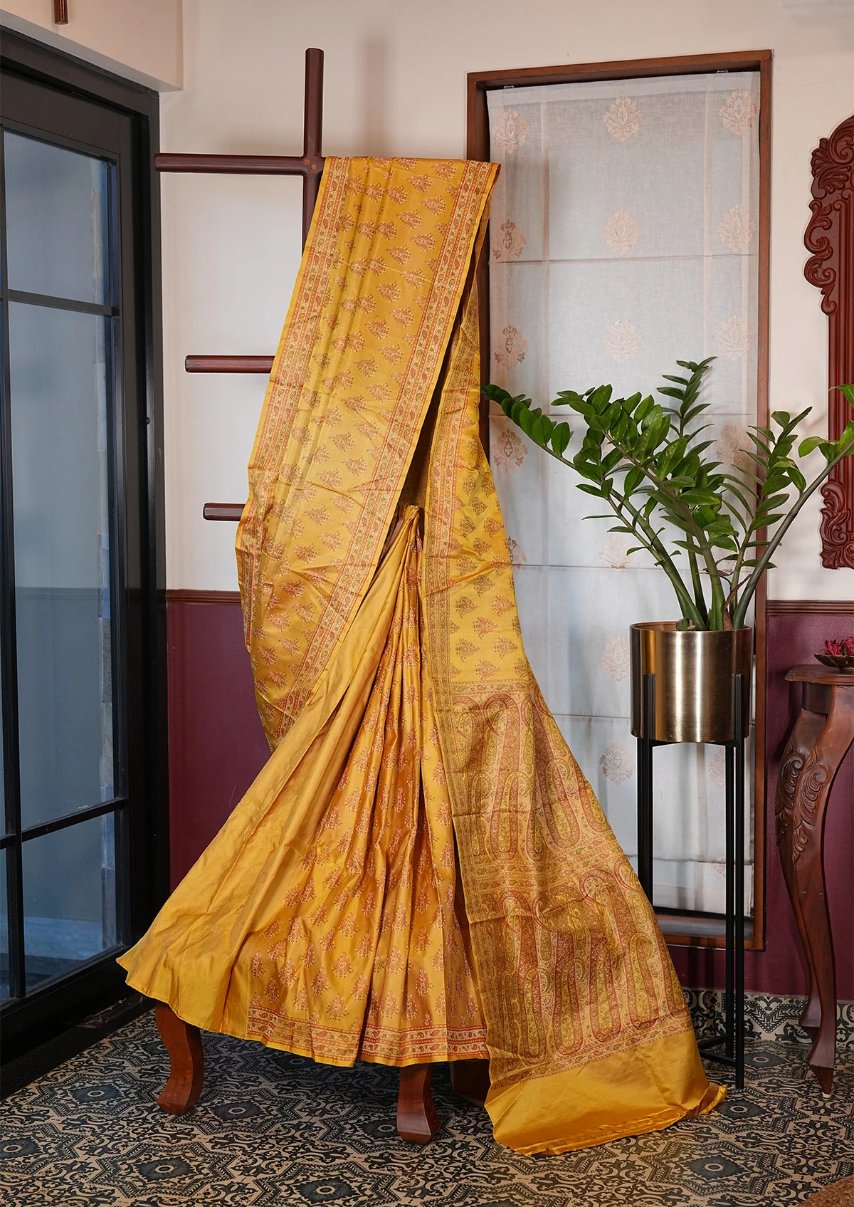 Mustard Yellow Jamawar Jamdhani Banarasi Saree