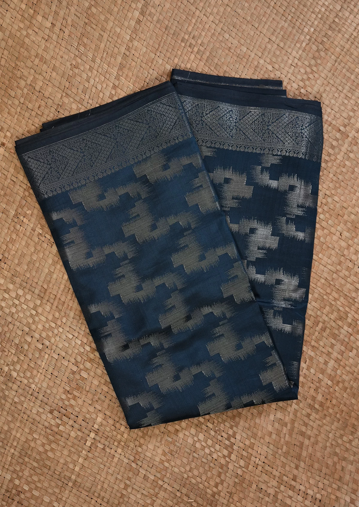 Navy Blue Chiniya Silk Banarasi Saree with Floral Motifs