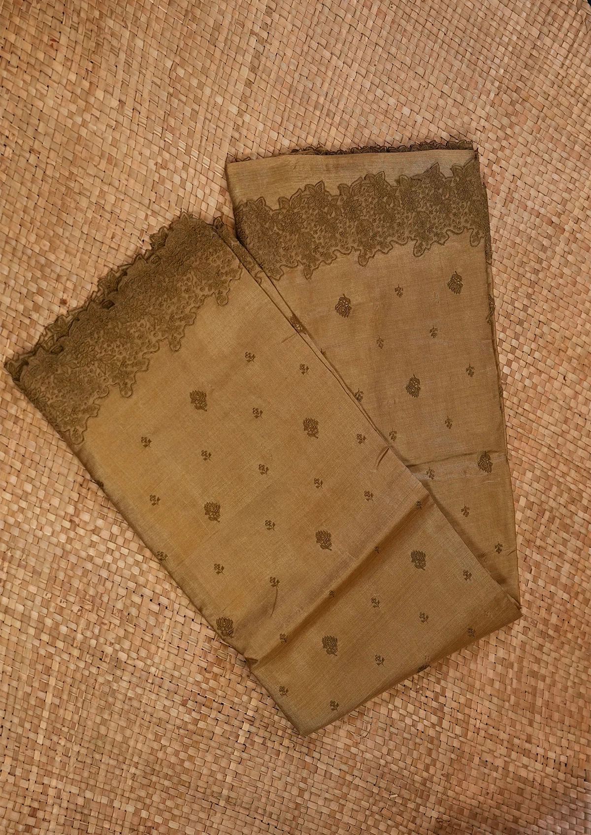 Olive Beige Tussar Saree with Small Motifs