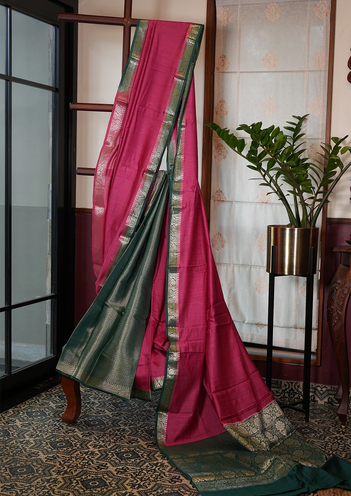 Pink and Green Munga Banarasi Saree