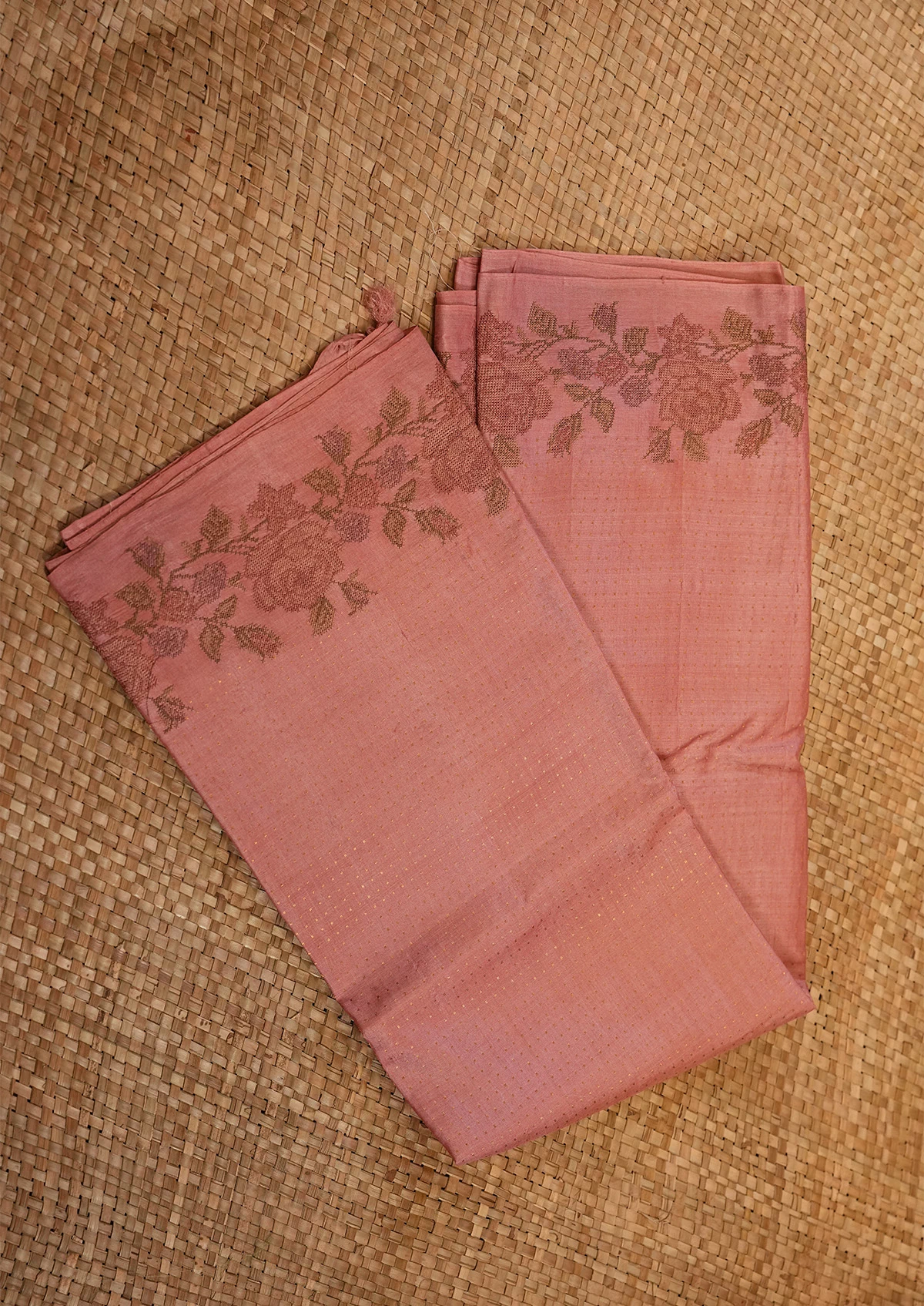 Pink Tussar Saree with Floral Motifs