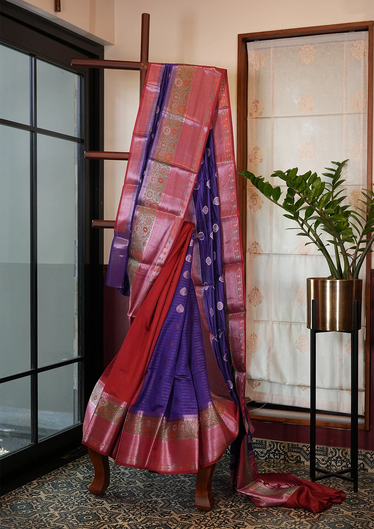 Purple and Rose Pink Chiniya Tilfi Banarasi Saree