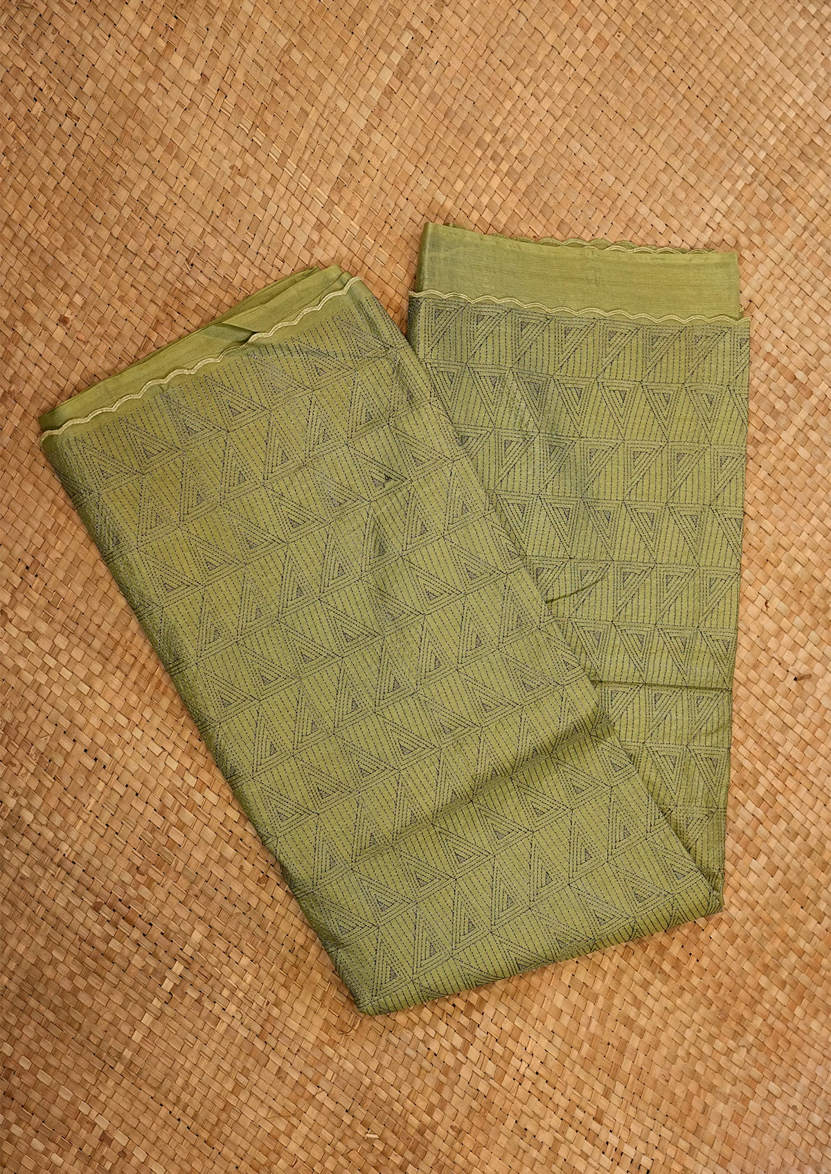 Sage Green Tussar Saree with Woven Border