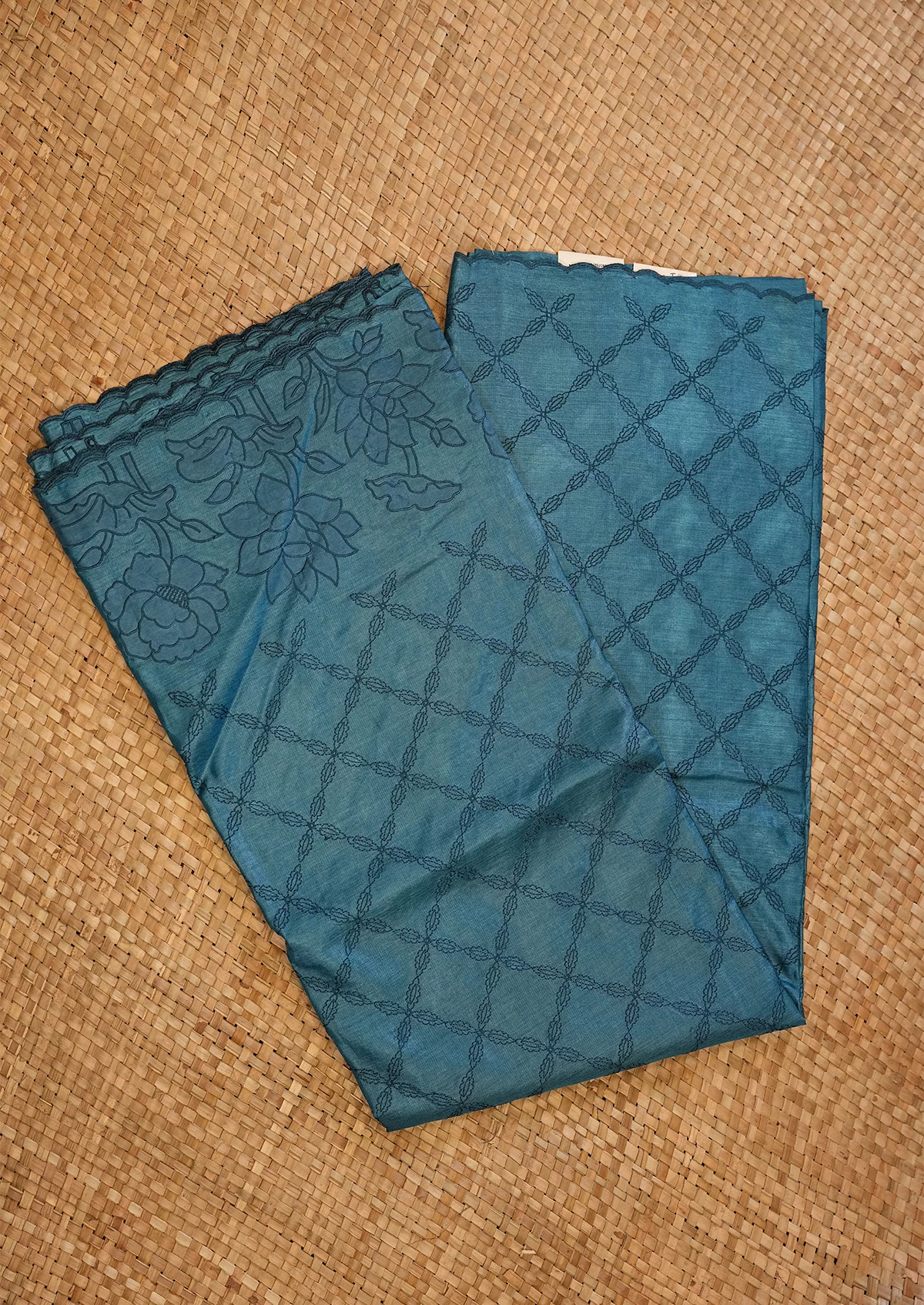 Teal Blue Tussar Saree with Woven Checks