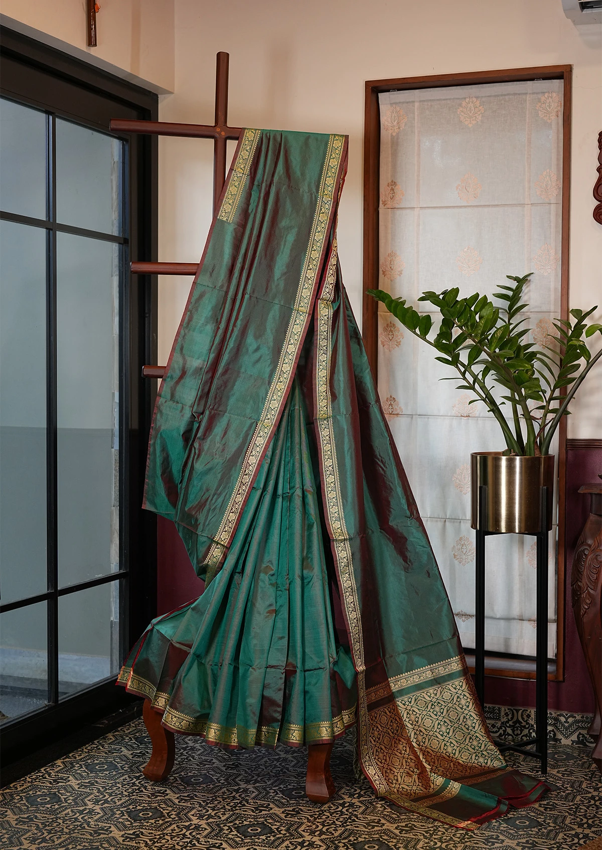 Teal Green Pure Kattan Resham Border Banarasi Saree